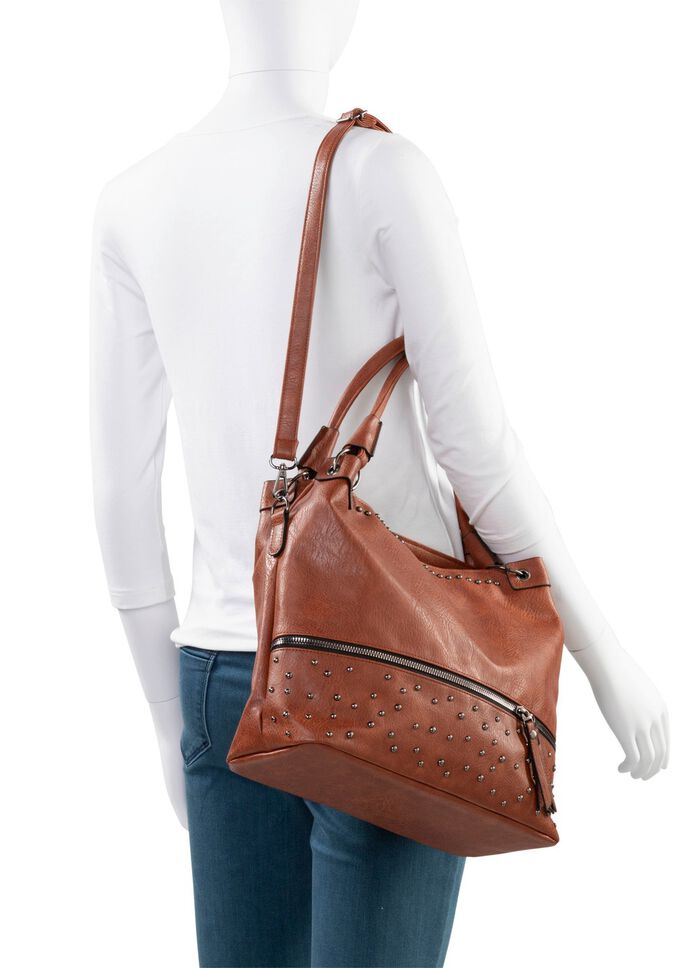 Tasche mit trendigen Ziernieten COGNAC