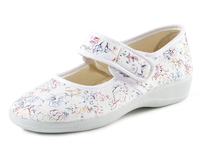 Spangenschuh mit floralem Muster WEISS