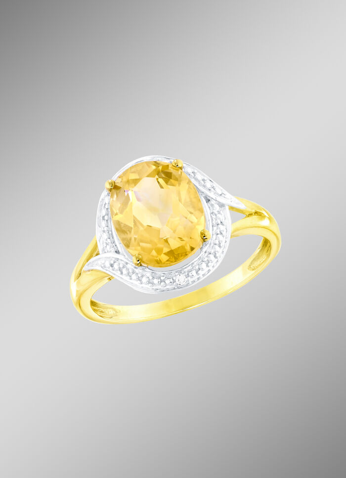 Damenring mit echt Citrin und Diamanten 