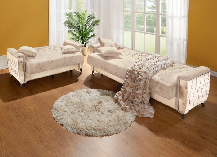 Polsterm&ouml;bel mit Bettkasten und Liegefunktion CREME