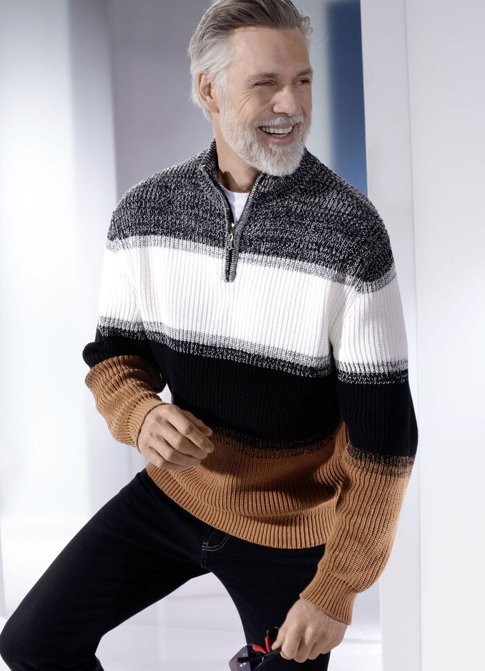 Troyer mit kurzem Rei&szlig;verschluss WEISS-SCHWARZ-CAMEL