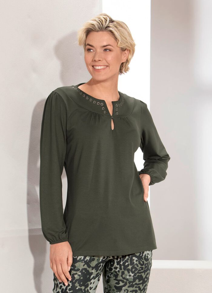Flottes Shirt mit Zierringen  KHAKI