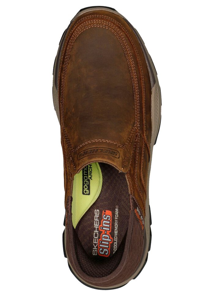 SKECHERS, bequeme Herren-Slipper, mit geformter Slip-Ins Fersenplatte DUNKELBRAUN