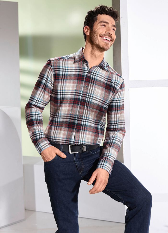 "King's Road"-Flanellhemd DUNKELROT-MARINE-ECRU KARIERT