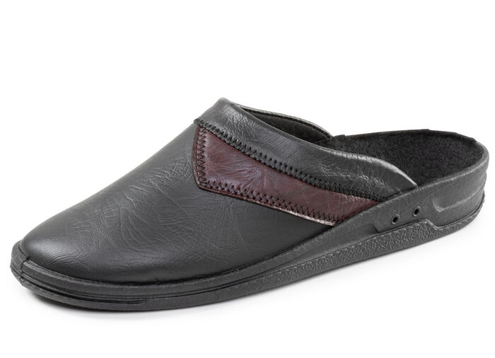 Klassische Herren-Pantoletten, mit anatomisch geformtem Fu&szlig;bett SCHWARZ-BURGUND