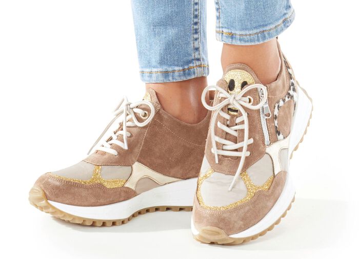 Waldl&auml;ufer Sneaker mit frecher Glitzer-Applikation TAUPE-GOLD