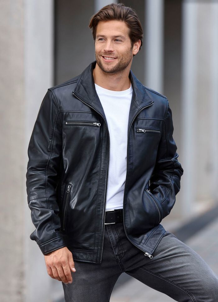 Lederkurzjacke mit Innentaschen 