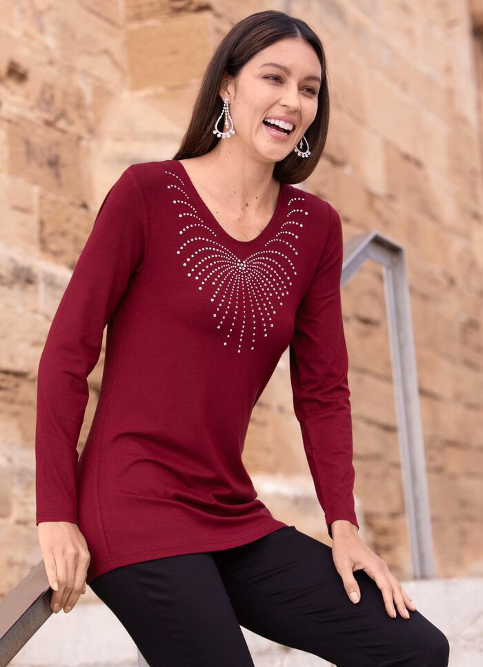 Shirt mit abgerundetem V-Ausschnitt in 4 Farben BORDEAUX