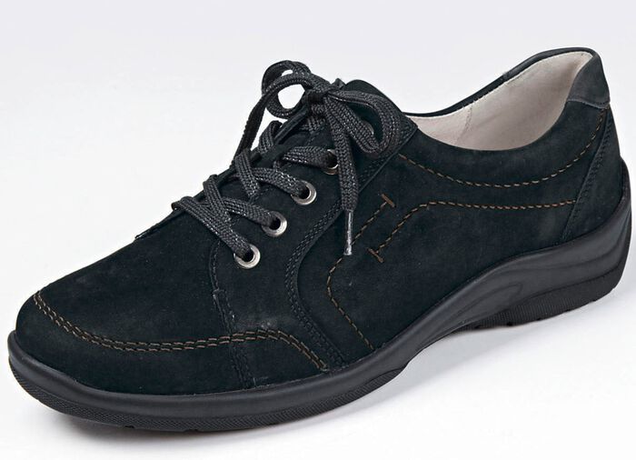 Waldl&auml;ufer, bequeme Damen-Schn&uuml;rschuhe, Weite H, mit herausnehmbarem Fu&szlig;bett SCHWARZ