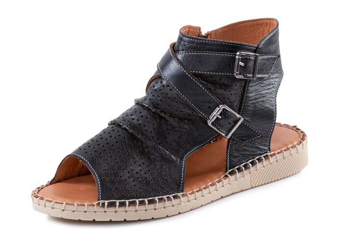 Gemini Sandale aus weichem Nappaleder mit Zierperforation SCHWARZ