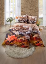 Bettwäsche-Garnitur mit Kätzchen im Herbstlaub-Motiv 