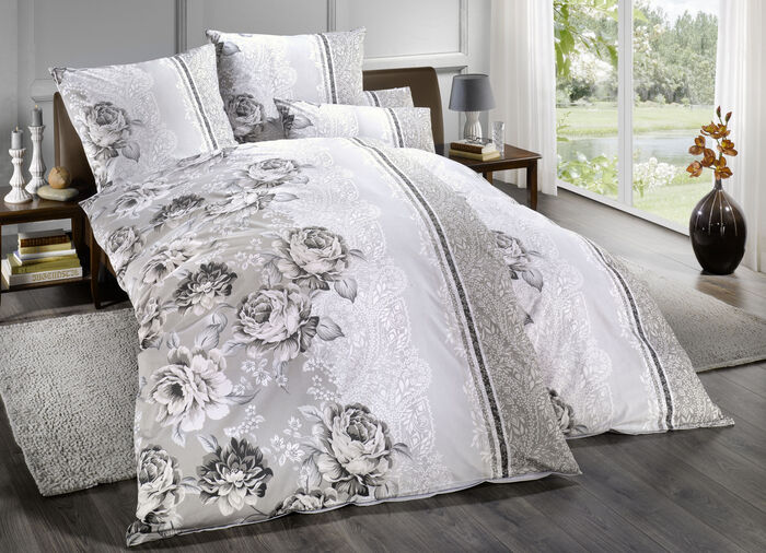 Bettwäsche-Garnitur bezaubernde Rosendessin GRAU
