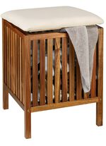 Massiver Badhocker aus Akazienholz mit W&auml;schebeh&auml;lter 