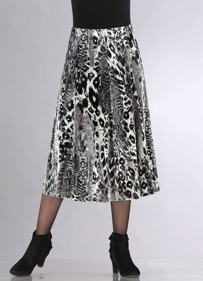 Bahnenrock mit farbbrillantem Inkjet-Druck SCHWARZ-SILBERGRAU-ECRU