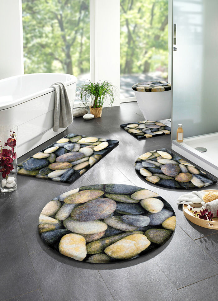 Pflegeleichte Badgarnitur mit Kieselsteinen-Motiv GRAU
