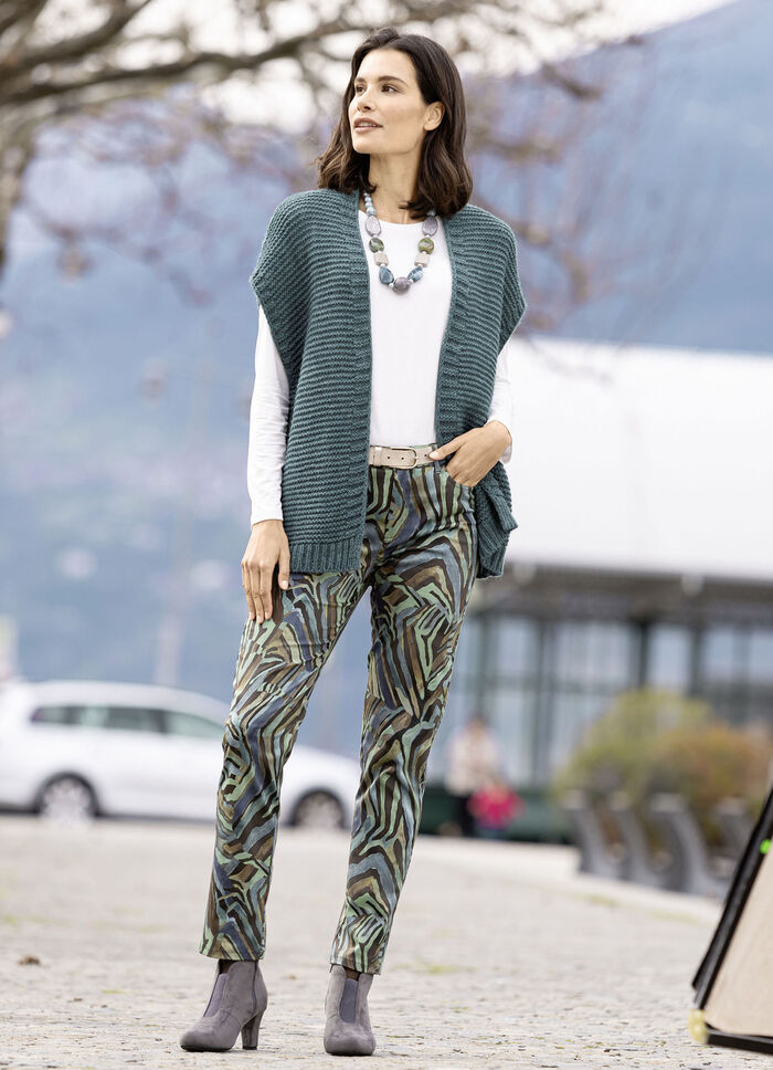 Hose mit rückwärtigen Dehnbundeinsätzen JEANSBLAU-SALBEI-BRAUN