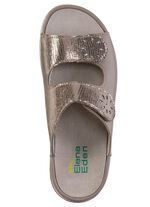 ELENA EDEN, bequeme Damen-Pantoletten, Weite H, mit herausnehmbarem Fu&szlig;bett TAUPE-ANTIKBRONZE