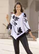 Poncho-Tunika mit Chiffon-Besatz 