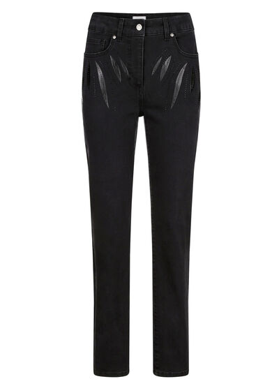 Jeans mit tollen Applikationen und Glitzersteinchen 