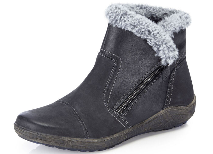 ELENA EDEN Bootie mit grauem Pl&uuml;schkragen SCHWARZ-GRAU