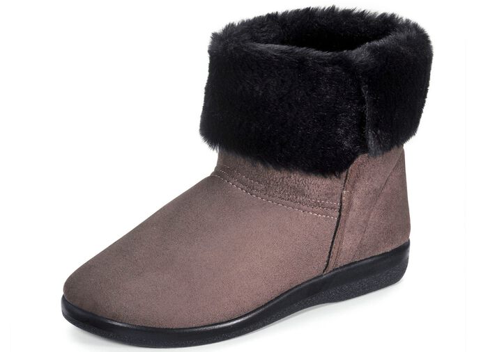 Laurina Haus-Stiefelette mit schwarzem Pl&uuml;schkragen TAUPE-SCHWARZ