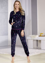 Schlafanzug aus Polarfleece mit K&auml;ngurutaschen und B&uuml;ndchen 