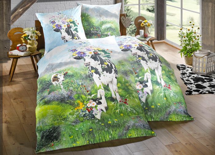 Bettw&auml;sche-Garnitur mit Sommerwiesen-Motiv 