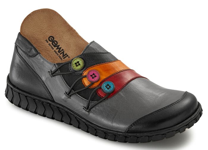 Gemini Slipper mit Zierkn&ouml;pfen GRAU-BUNT
