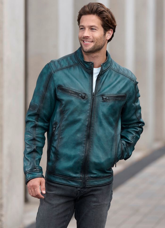 Lederkurzjacke mit Zierstepp 