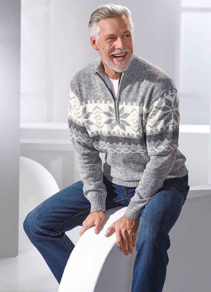 Troyer mit Norwegermuster SILBERGRAU MELIERT-ECRU