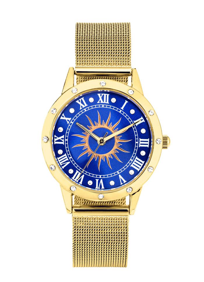 Quartz-Damenuhr Sonne mit wei&szlig;en Kristallakzenten  