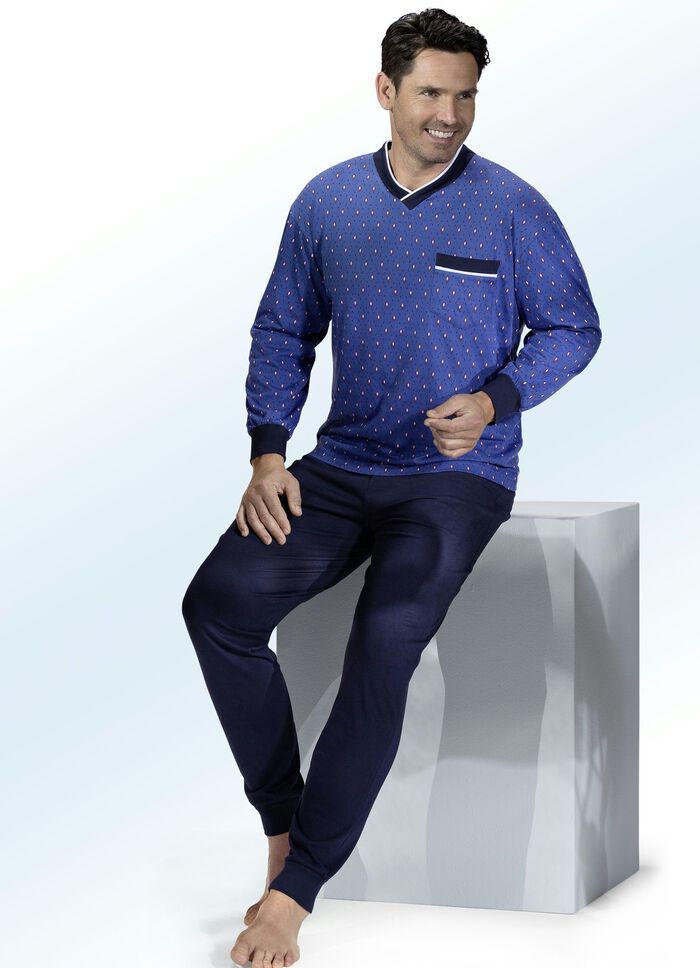 Schlafanzug mit V-Ausschnitt, Brusttasche und Bündchenärmeln 