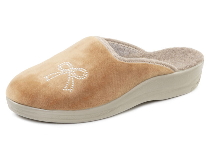 Zweierpack, klassische Damen-Hausschuhe, Weite G, mit funkelnden Glitzersteinchen 1X BORDEAUX, 1X CAMEL