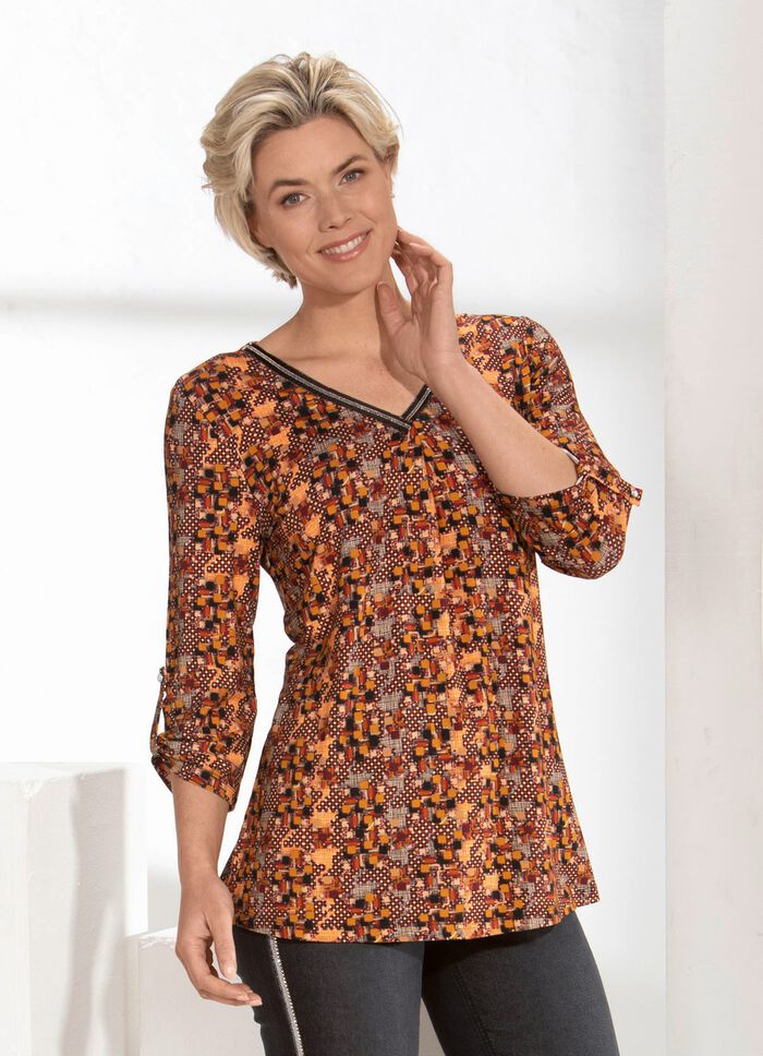 Shirt mit V-Ausschnitt mit Zierband-Besatz 