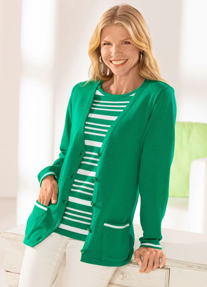 Strick-Twinset mit Kontrasten GRÜN-WEISS