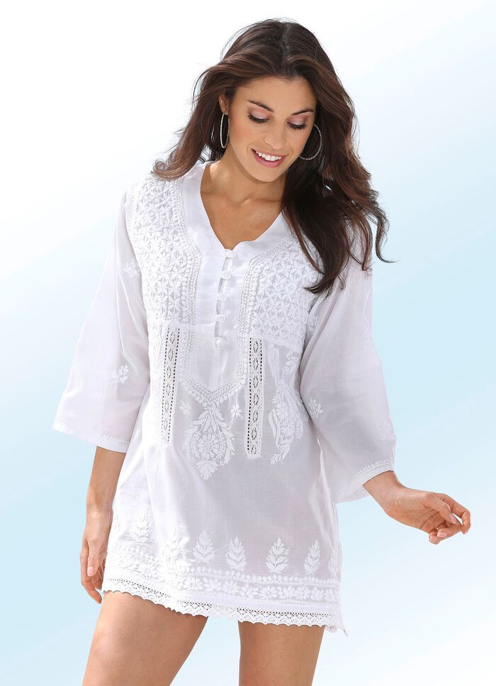 Tunika mit Stickereien, aus reiner Baumwolle 