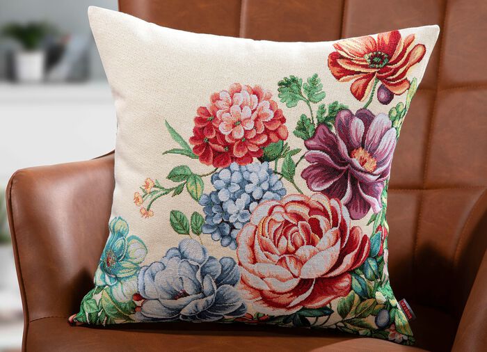Gobelin-Kissenbezug Blumen mit Rei&szlig;verschluss 