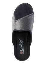 Klassische Damen-Hausschuhe, Weite H, im Textil-Materialmix SCHWARZ-GRAU