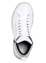 Gemini Schn&uuml;r-Bootie aus weichem Rind-Nappaleder WEISS-TAUPE