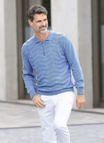 Klassischer Polopullover mit Strukturdessin MITTELBLAU MELIERT