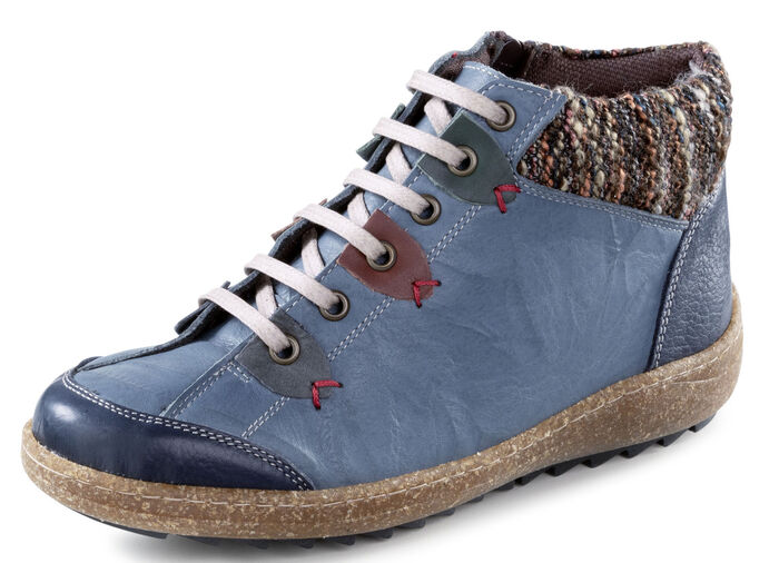 ELENA EDEN Schn&uuml;r-Bootie mit Knitter-Effekt JEANS-BUNT