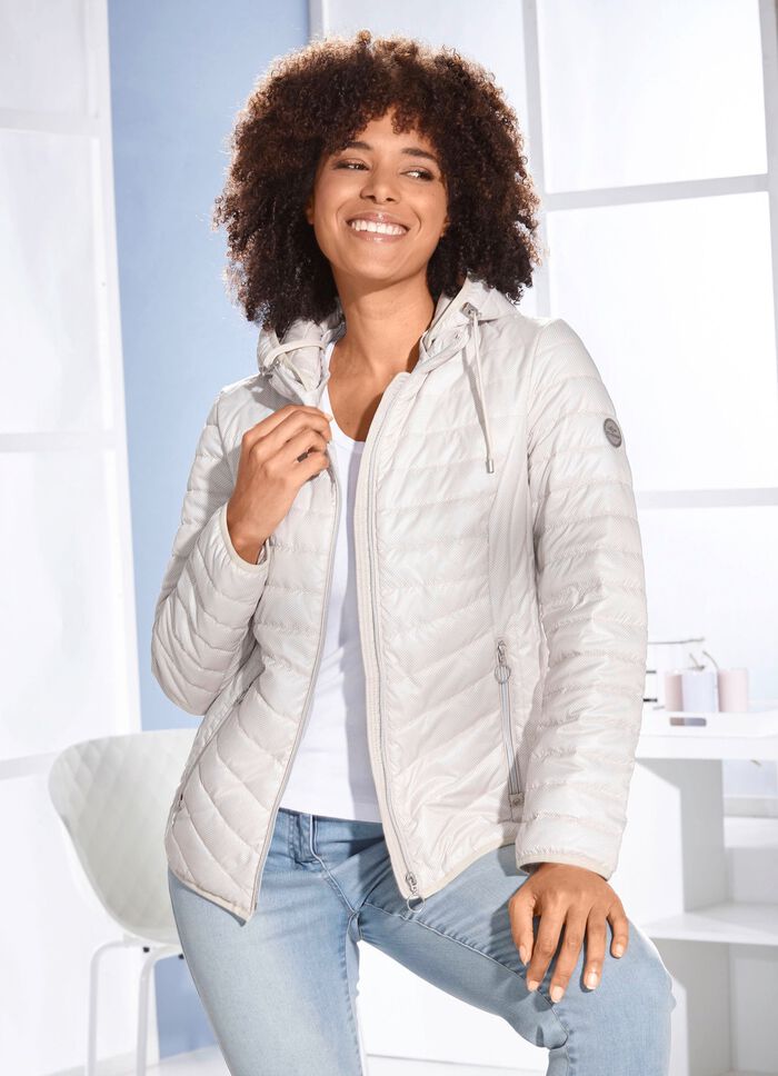 Kurzjacke mit apartem Minimaldessin BEIGE-WEISS