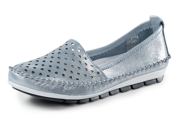 Gemini Mokassin-Slipper aus weichem, gl&auml;nzend gepr&auml;gtem Nappaleder JEANSBLEU