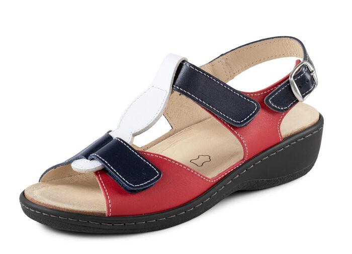 ELENA EDEN, bequeme Damen-Sandalen, Weite H, mit herausnehmbarem Fu&szlig;bett ROT-BLAU-WEISS