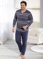 Schlafanzug mit V-Ausschnitt und garngef&auml;rbtem Ringeldessin 