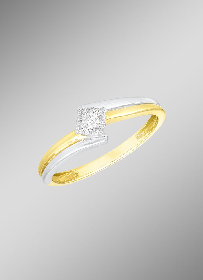 Damenring in Bicolor mit 13 Brillanten 