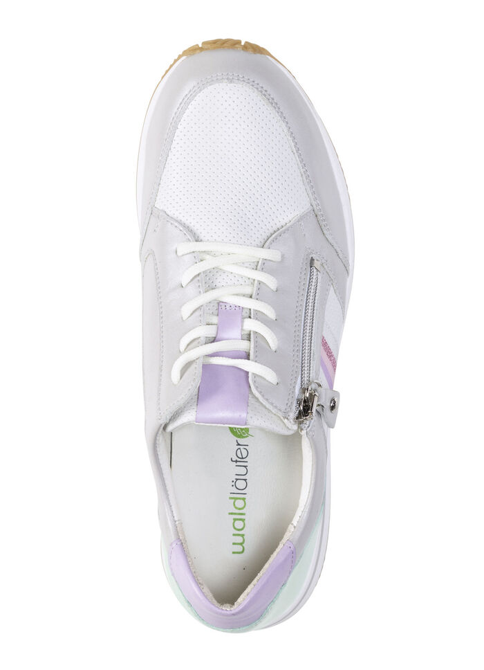 Waldl&auml;ufer Schn&uuml;rschuh mit zart schimmerndem Nappaleder mit Textil-Besatz SILBERGRAU-MULTICOLOR