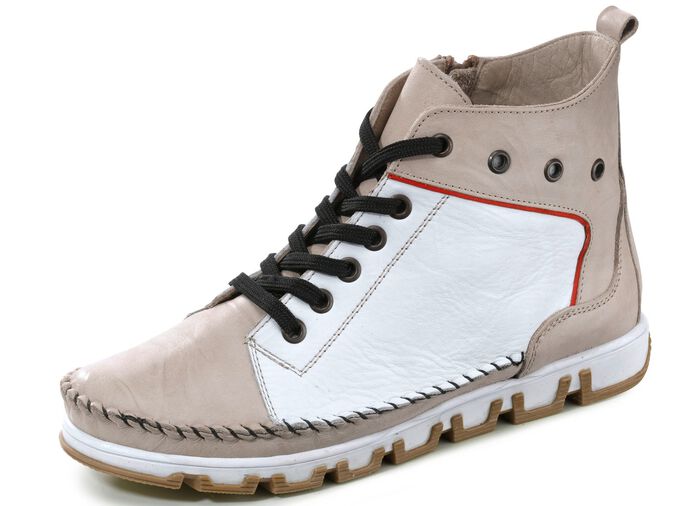 Gemini Mokassin-Schn&uuml;r-Bootie mit Knitter-Struktur KIESEL-WEISS