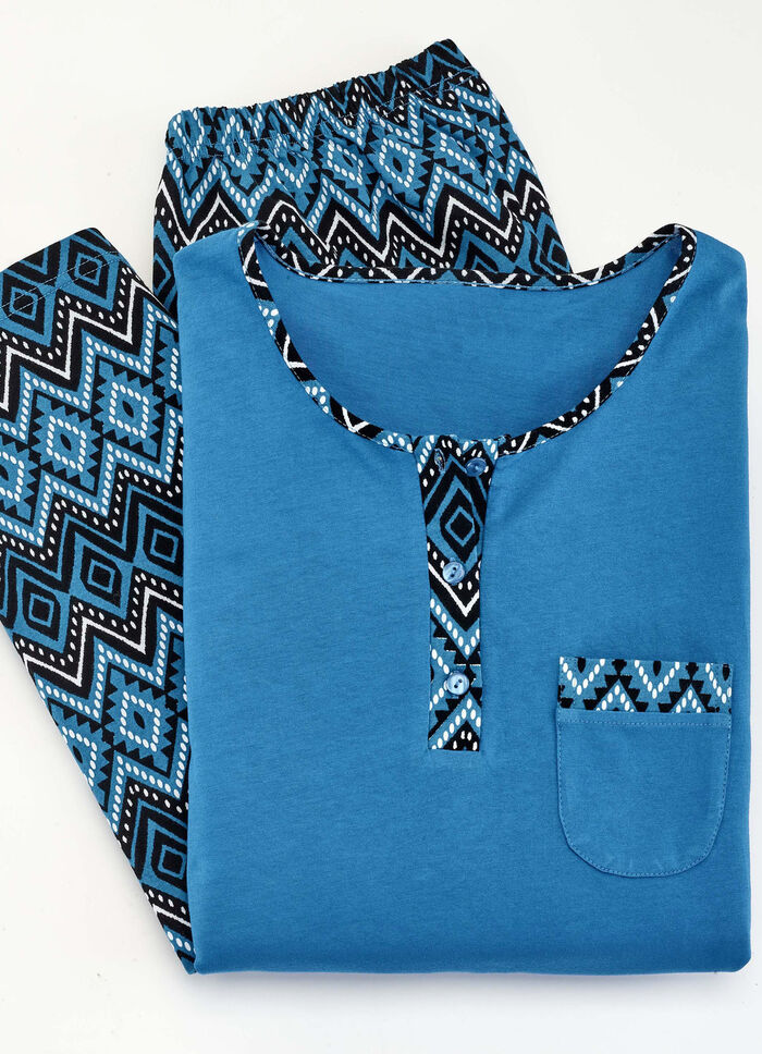 Zweierpack Schlafanz&uuml;ge mit Brusttasche und Knopfleiste 1X PINK,1X BLAU