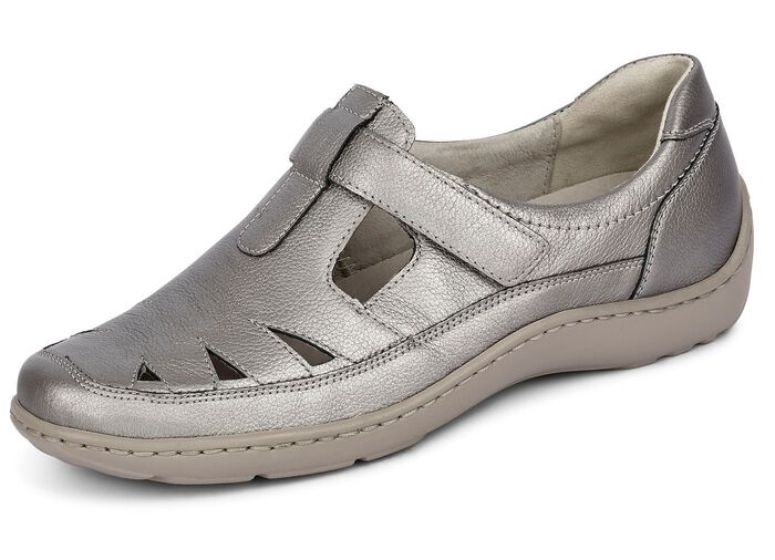 Waldl&auml;ufer, bequeme Damen-Slipper, Weite H, mit herausnehmbarem Fu&szlig;bett SILBERGRAU